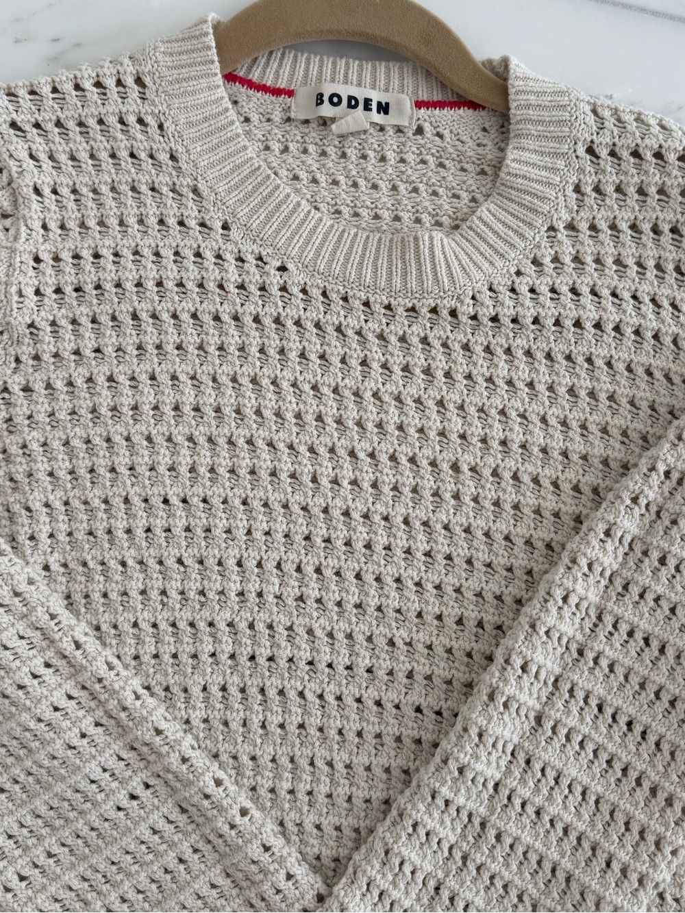 Boden Cream Open-Weave Crewneck Sweater - Picture 3 of 9